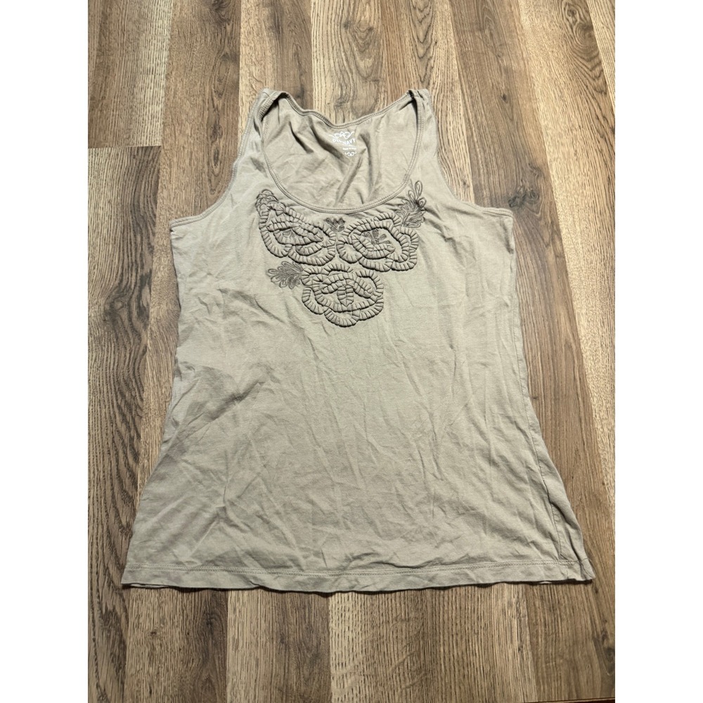 Old Navy Shirts Womens Size M Taupe Tank Top Embroidered Floral Rosette Detail